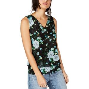 INC International Concepts Floral Sleeveless Blouse - Black and Blue